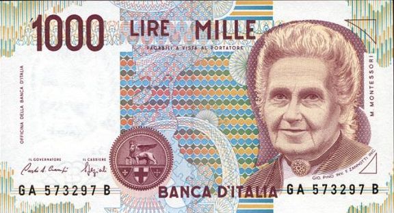 billete mil liras maria montessori-frente